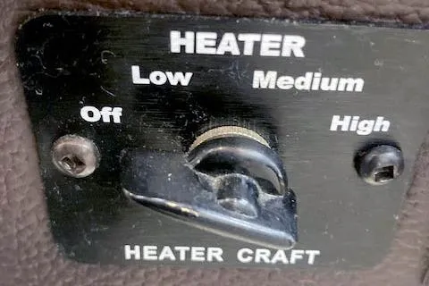 Slide: The Image of Heater control panel on 2016 Ranger Tugs R-31 with settings: Off, Low, Medium, High. - 37