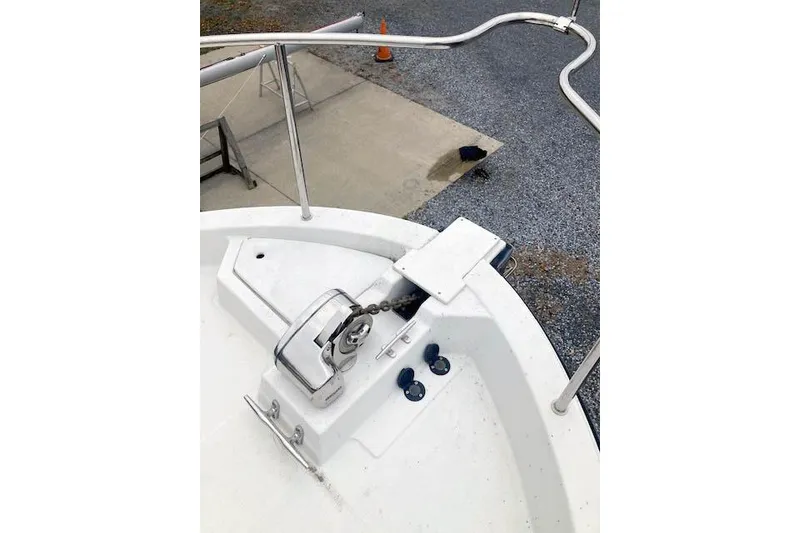 Slide: The Image of Bow of 2016 Ranger Tugs R-31 with anchor chain and deck fittings. - 4