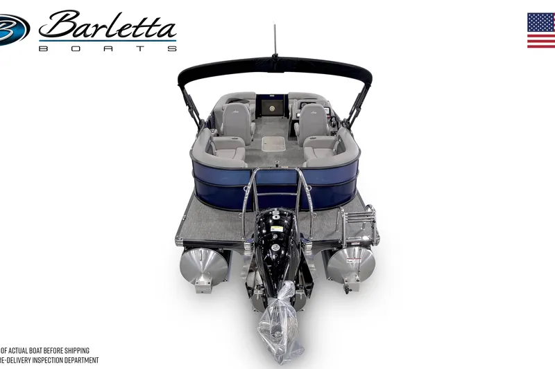Slide: The Image of 2026 Barletta ARIA 20QC pontoon boat, rear view, showcasing seating and motor. - 3