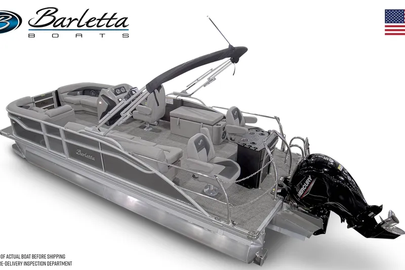Slide: The Image of 2026 Barletta Aria 22CC pontoon boat with sleek design and modern features. - 2
