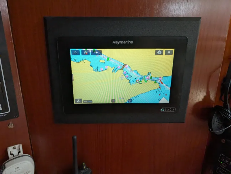 Slide: The Image of Raymarine navigation display on 2003 Beneteau Oceanis 473 sailboat, showing nautical chart. - 23