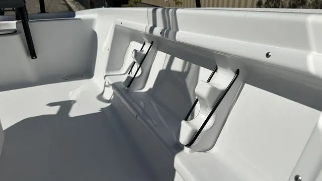 Slide: The Image of Interior of ALK2 Powerboats 17HS 2026 with rod holders. - 37