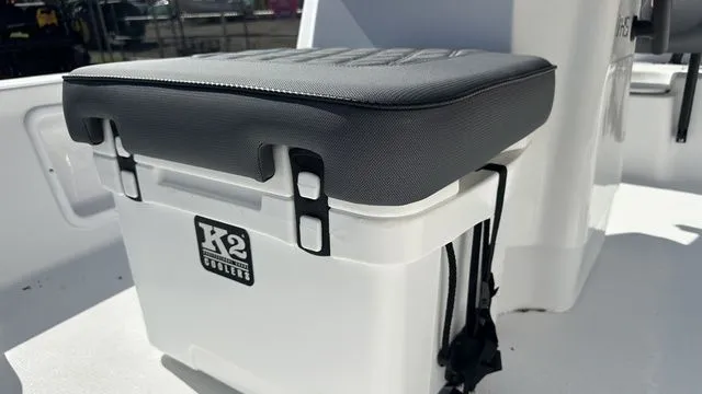 Slide: The Image of ALK2 Powerboats 17HS 2026 with padded seat on K2 cooler. - 39
