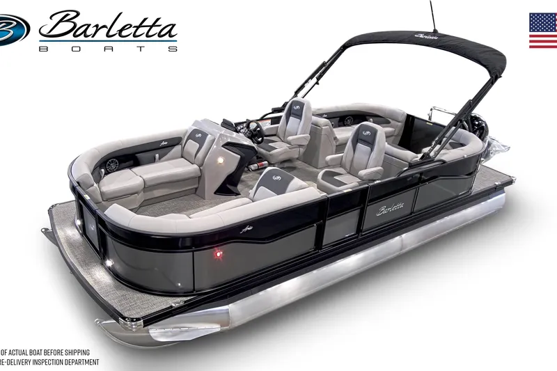 Slide: The Image of 2025 Barletta ARIA 22QC pontoon boat with sleek design and comfortable seating. - 2