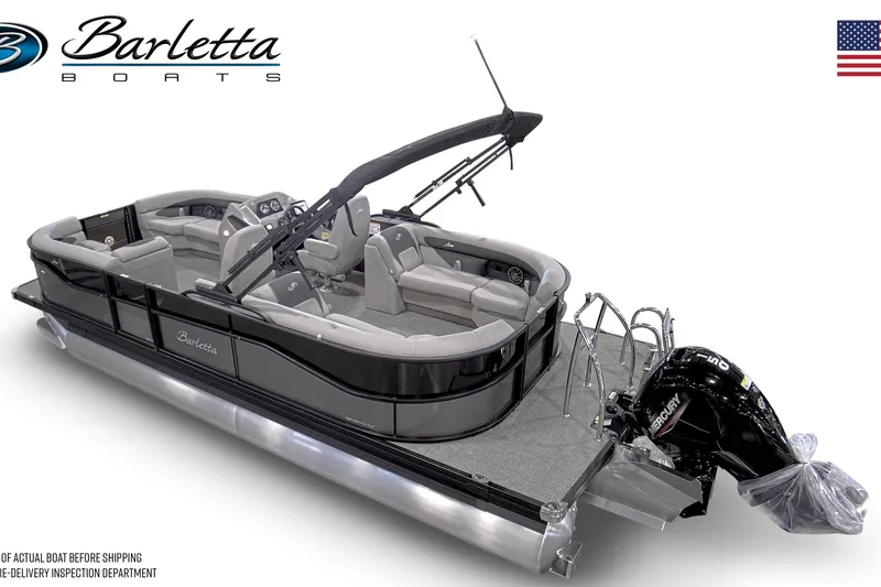 Slide: The Image of 2025 Barletta ARIA 22QC pontoon boat with sleek design and spacious seating. - 3
