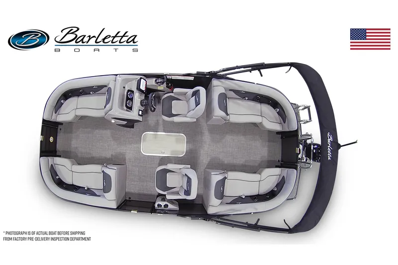 Slide: The Image of 2025 Barletta ARIA 22QC pontoon boat, top view, spacious seating, elegant design. - 8
