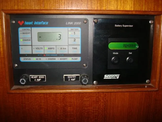 Slide: The Image of Control panel on 1984 Gulfstar 49 Motor Yacht, featuring Heart Interface and Sentry systems. - 33