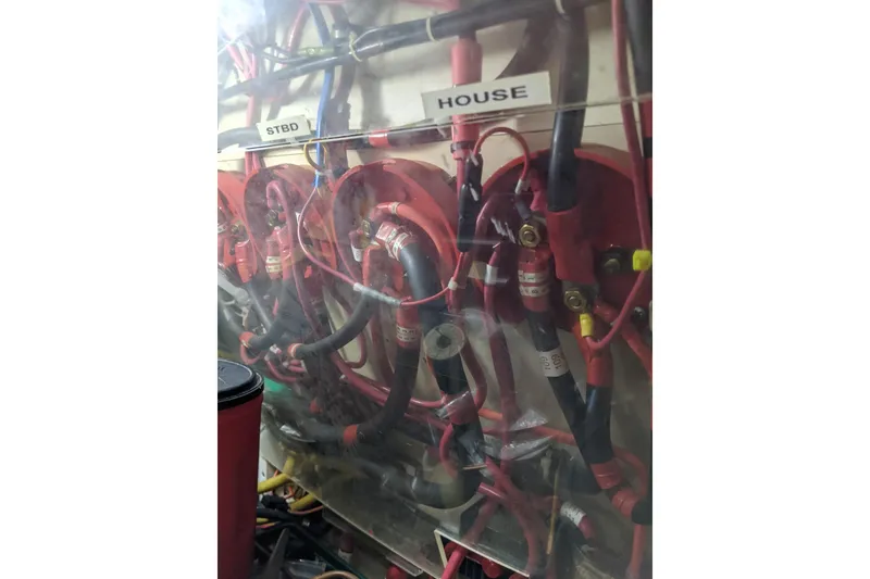 Slide: The Image of Electrical wiring system in a 1984 Gulfstar 49 Motor Yacht engine room. - 84