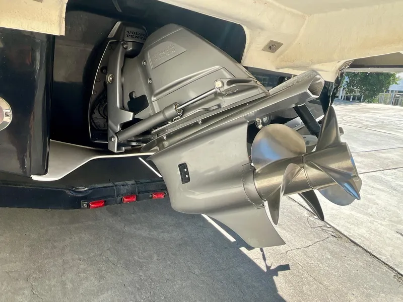 Slide: The Image of 2017 Regal 28 Express boat propeller and stern drive close-up. - 6