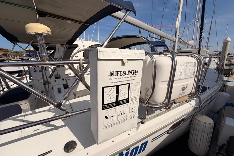 Slide: The Image of Catalina 42 MkII 2005 sailboat with Lifesling2 overboard rescue system on deck. - 10