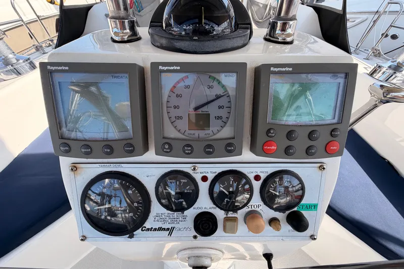 Slide: The Image of Control panel of a 2005 Catalina 42 MkII sailboat with Raymarine instruments. - 30