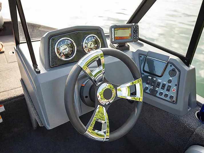 Slide: The Image of Manufacturer Provided Image: 2025 Lowe Fishing Machine 1625 WT dashboard with modern steering and controls. - 3