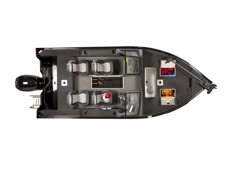 Slide: The Image of Manufacturer Provided Image: Top view of 2025 Lowe Fishing Machine 1625 WT boat with seating and storage compartments. - 6