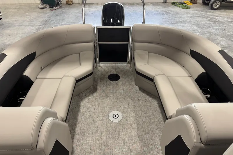 Slide: The Image of Luxurious seating on 2026 Berkshire 22 UL LE pontoon boat, featuring spacious, comfortable design. - 10
