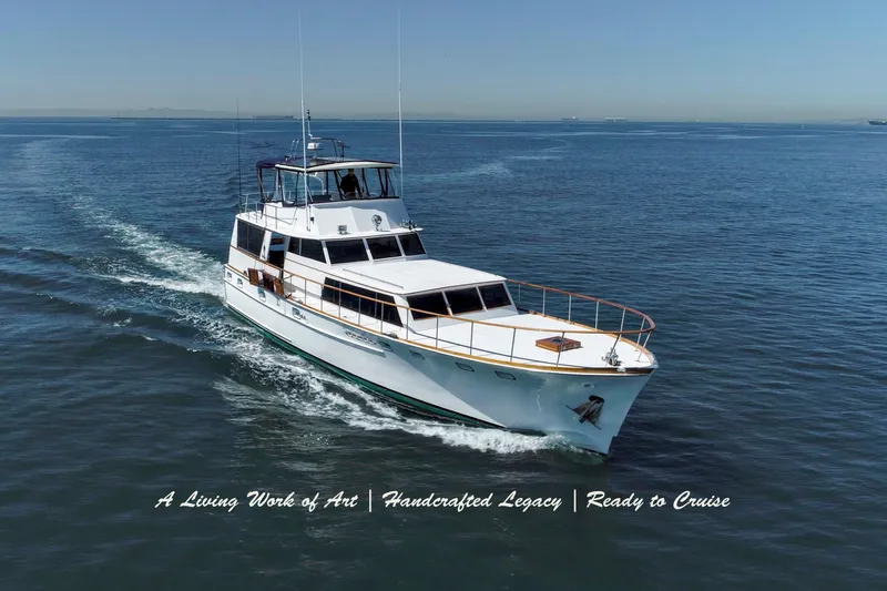Slide: The Image of 1968 Stephens Motor Yacht cruising on open water, showcasing elegance and craftsmanship. - 1