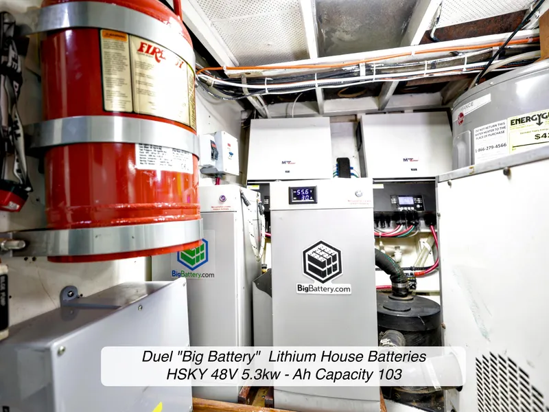 Slide: The Image of Engine room of 1968 Stephens Motor Yacht with dual lithium house batteries. - 46
