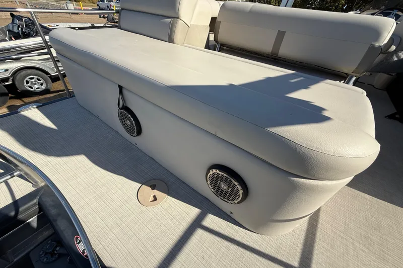 Slide: The Image of 2019 Harris CRUIZER 230 SALT EDITION boat seating with built-in speakers. - 93