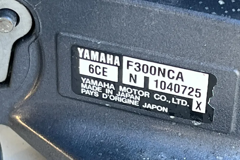 Slide: The Image of Yamaha F300NCA engine label on 2017 Grady-White Express 330, made in Japan. - 43