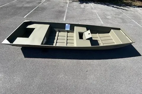 Slide: The Image of 2026 Tracker Grizzly 15 Jon boat on asphalt, showcasing spacious interior and durable design. - 20