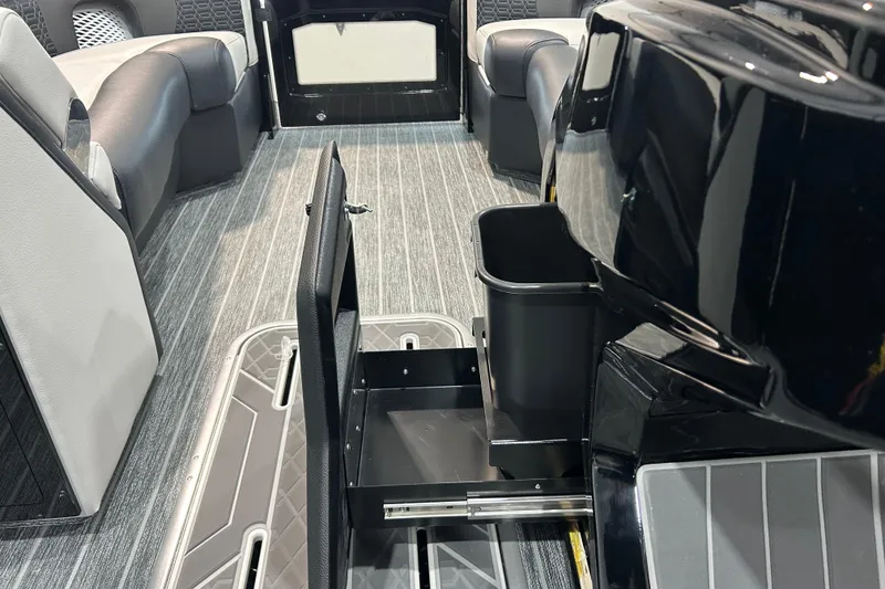Slide: The Image of Interior of 2026 Premier 230 Intrigue GT RLO with sleek seating and storage. - 23