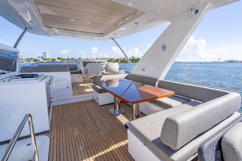 Slide: The Image of Luxurious 2019 Azimut 66 yacht deck with elegant seating and ocean view. - 40