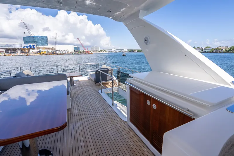 Slide: The Image of Luxurious 2019 Azimut 66 yacht deck with scenic waterfront view. - 52