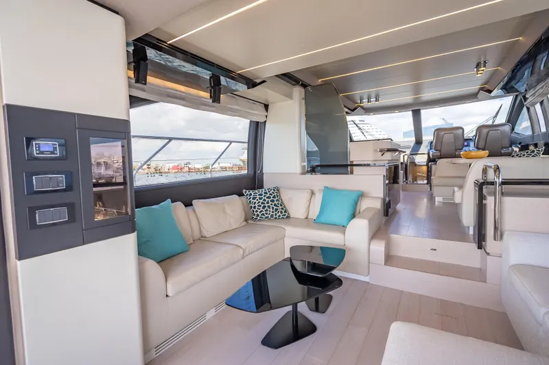 Slide: The Image of Luxurious interior of 2019 Azimut 66 yacht with modern seating and elegant decor. - 54