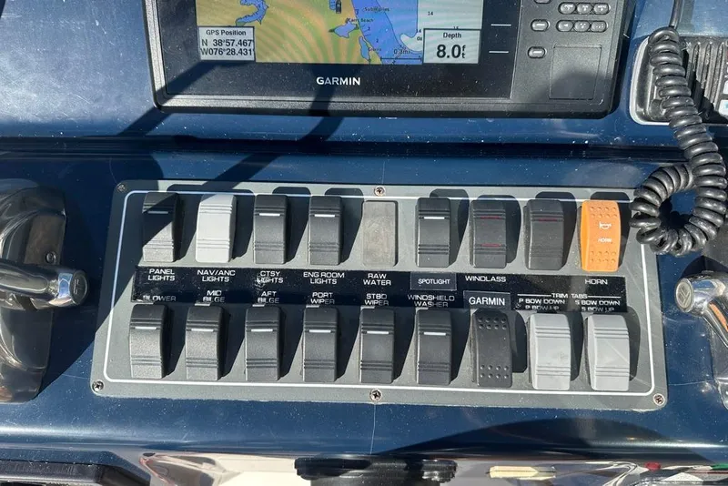 Slide: The Image of Control panel of a 2002 Tiara Yachts 2900 Coronet with Garmin GPS display. - 13