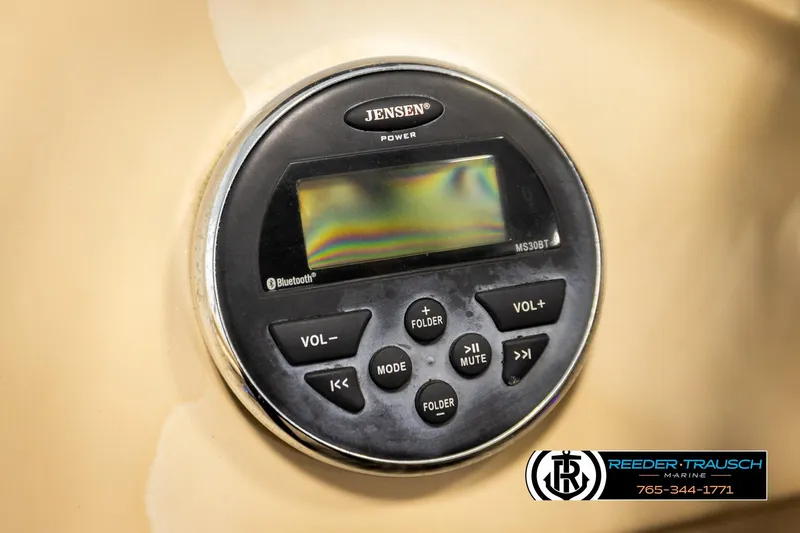 Slide: The Image of 2017 Manitou Oasis SHP boat stereo system with Jensen Bluetooth controls. - 35