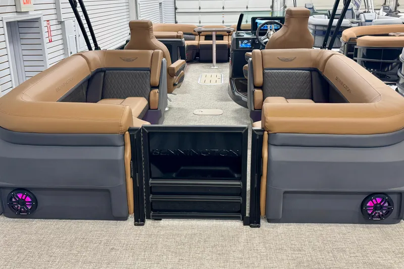 Slide: The Image of 2026 Bennington 26 MFBSF boat interior with luxurious seating and modern design. - 30
