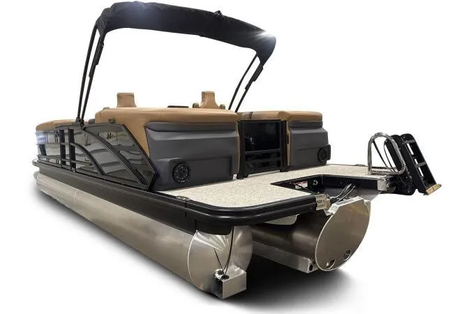 Slide: The Image of 2026 Bennington 26 MFBSF pontoon boat, rear view with seating and ladder. - 5