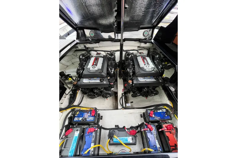 Slide: The Image of Engine compartment of 2022 Cruisers Yachts 338 South Beach Edition Bow Rider. - 53