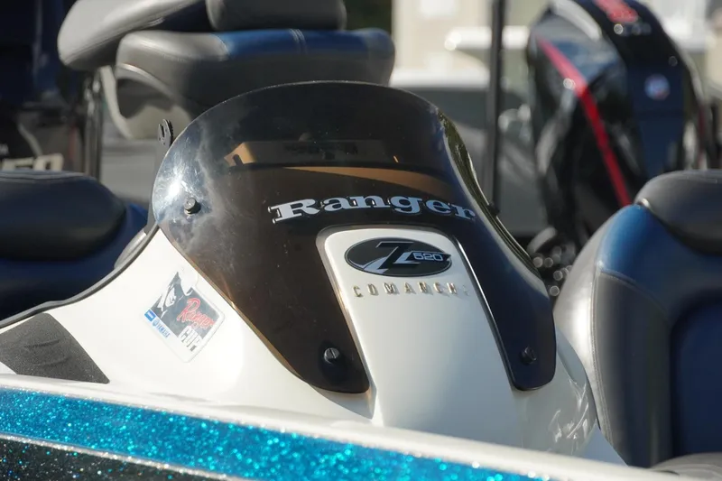 Slide: The Image of 2008 Ranger Z520 Comanche Ranger Cup boat with sleek design and branding details. - 11