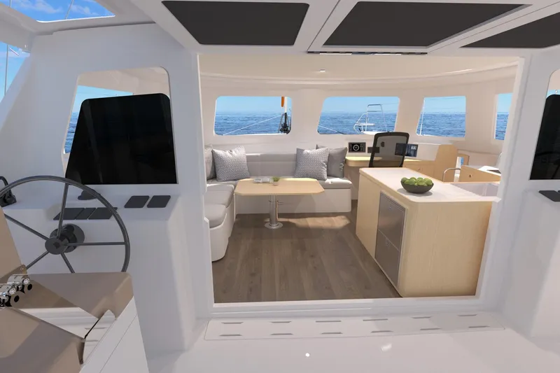 Slide: The Image of Interior of 2026 Seawind 1270 catamaran with modern design and ocean view. - 17