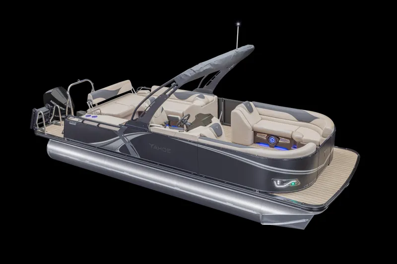 Slide: The Image of 2026 Avalon LSZ Cruise Rear Bench pontoon boat with sleek design and luxurious seating. - 16