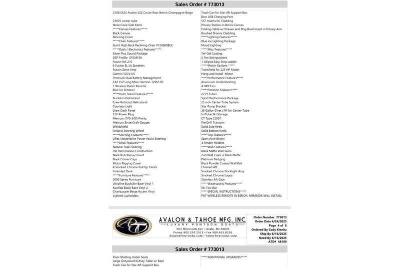 Slide: The Image of 2026 Avalon LSZ Cruise Rear Bench sales order with detailed features and specifications. - 22