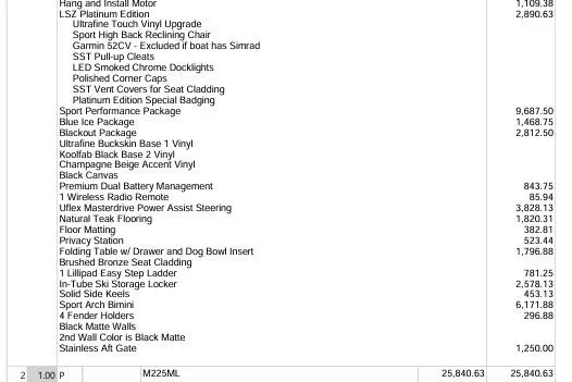 Slide: The Image of Avalon LSZ Cruise Rear Bench 2026 features and pricing details in spreadsheet format. - 23