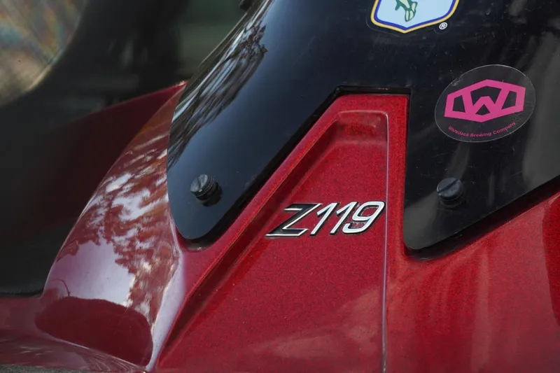 Slide: The Image of Red 2011 Ranger Z119 boat detail with logo and sticker. - 29