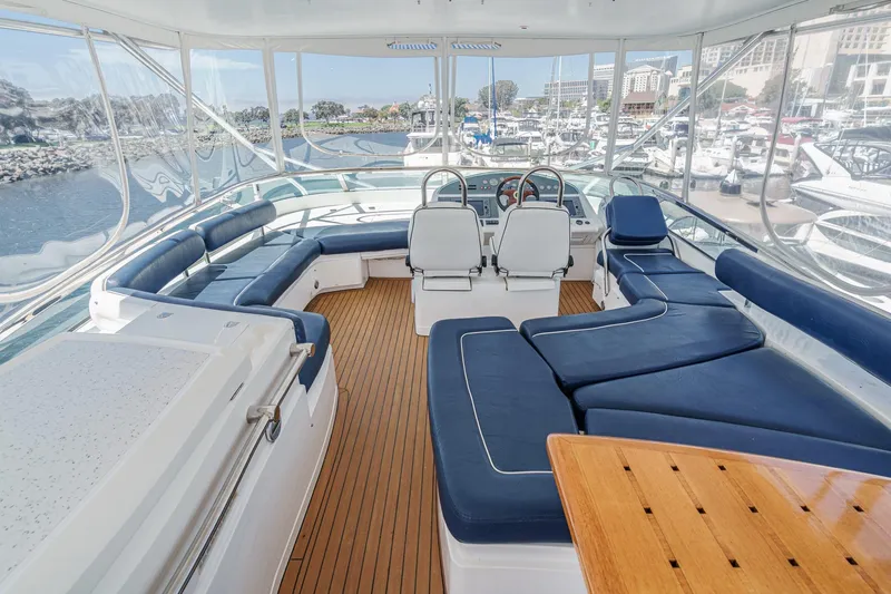 Slide: The Image of Luxurious 2006 Fairline 74 Custom yacht interior with elegant seating and panoramic views. - 8