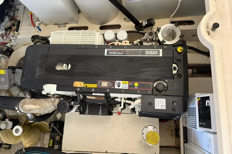 Slide: The Image of Engine compartment of a 2011 Tiara Yachts 4500 Sovran, featuring a Volvo Penta IPS 600. - 82