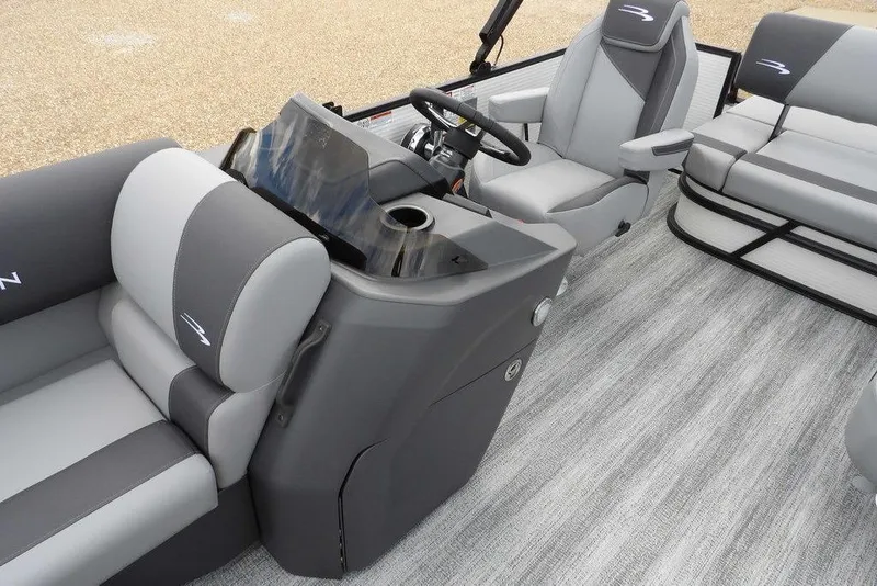 Slide: The Image of 2026 Bennington S Swingback 22 SSB interior with gray seating and modern helm design. - 13