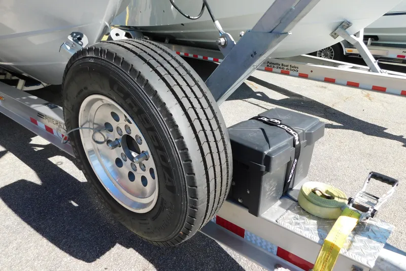 Slide: The Image of Trailer wheel and equipment for 2026 Regulator 35 boat on display. - 98