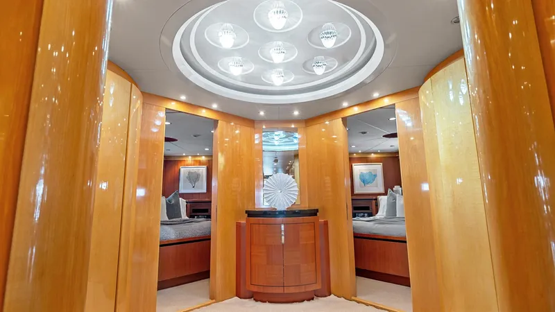 Slide: The Image of Luxurious interior of 2005 New Zealand Yachts Wave Piercer with elegant wood paneling and modern lighting. - 37