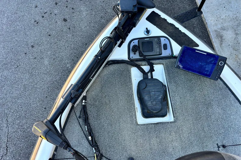 Slide: The Image of 2012 Skeeter TZX190 boat deck with electronics and trolling motor. - 4