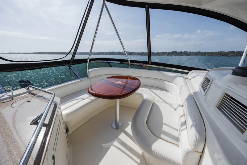 Slide: The Image of Luxurious 2008 Sea Ray 52 Sedan Bridge yacht interior with panoramic ocean view. - 44