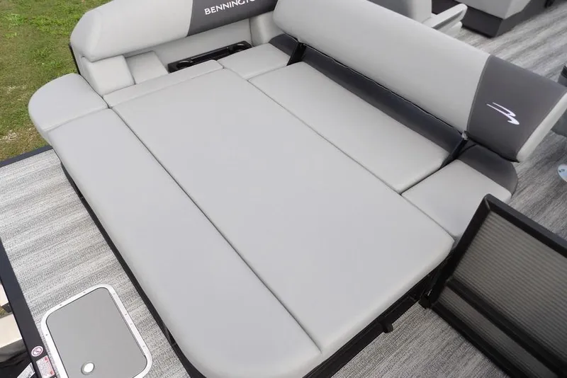 Slide: The Image of 2026 Bennington S Swingback 21 SSB boat with spacious gray seating area. - 35