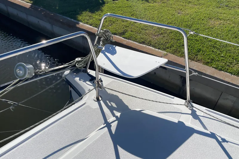 Slide: The Image of Bow of a 2009 PCI 105 MC boat with stainless steel railings. - 7