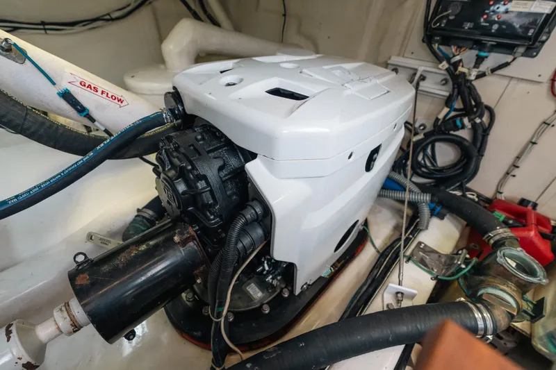 Slide: The Image of Engine room of 2011 Grand Banks 46 Eastbay SX with visible machinery and wiring. - 18