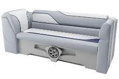 Slide: The Image of 2025 Avalon Venture Cruise Rear Bench in sleek gray and white design. - 14
