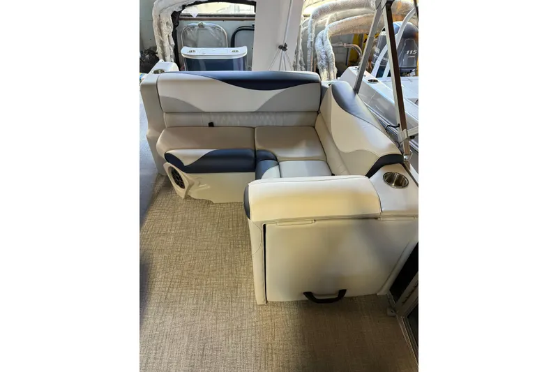 Slide: The Image of 2025 Avalon Venture Cruise Rear Bench with stylish upholstery and integrated cup holder. - 6